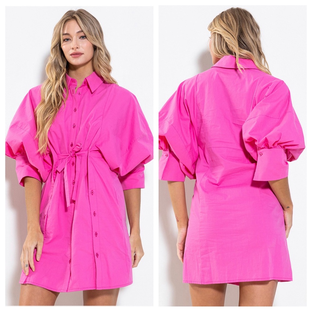 Button Detailed Balloon Sleeve Mini Dress - Picture 3 of 3